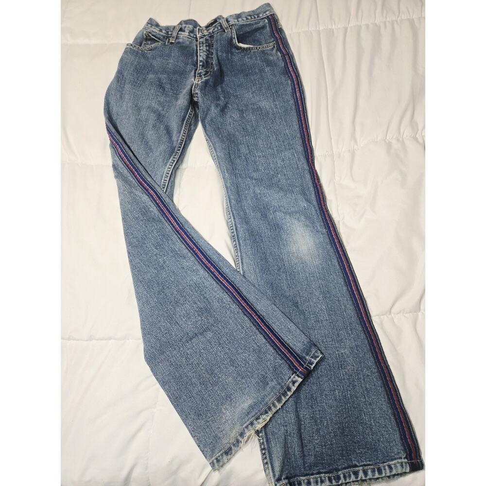 Vtg 90's Me Boho Denim 5 6 Jeans Blue Side Tape Relaxed Straight Indie Cotton